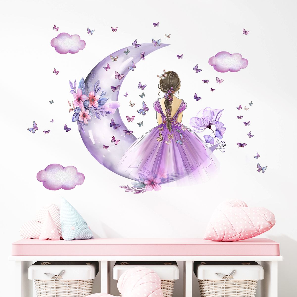 Décoration Murale - PrincesseSticker™ - Lune Mauve - Royaume des Bébés