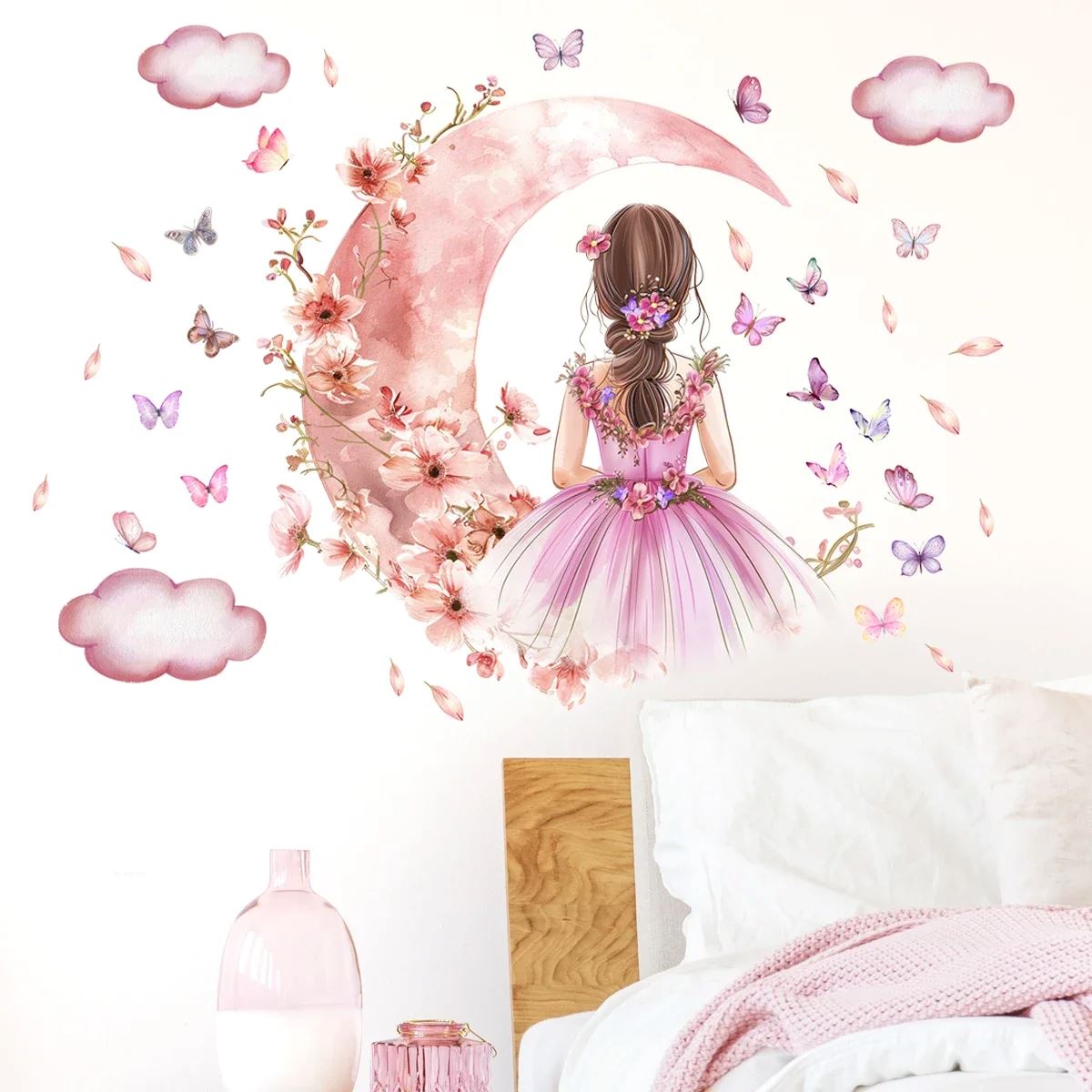 Décoration Murale - PrincesseSticker™ - Lune Rose - Royaume des Bébés