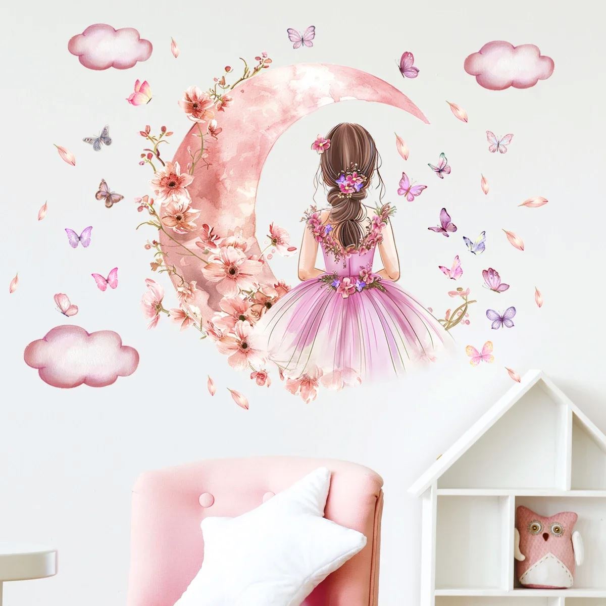 Décoration Murale - PrincesseSticker™ - Lune Rose - Royaume des Bébés