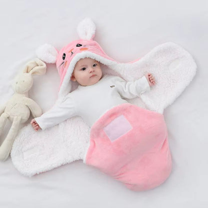 Gigoteuse bébé lapin rose ouverte avec couverture d'emmaillotage