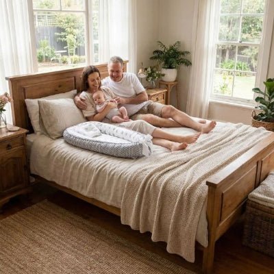 Réducteur de lit bébé coton respirant posé sur le lit
