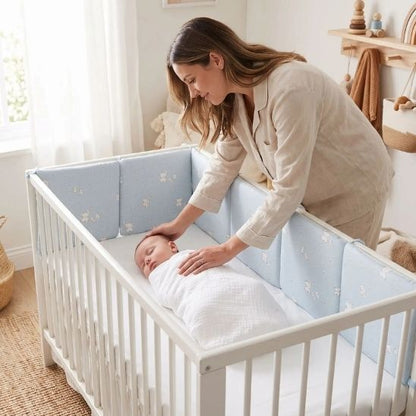 Tour de lit bébé bleu éléphant maman fait dodo son enfant