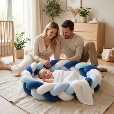 Tresse de lit doux et protecteur bleu blanc cocon bébé