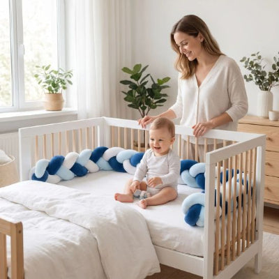 Tresse de lit doux et protecteur multicolore maman bébé souriant