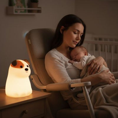 Veilleuse bébé nuits sereines chiot en silicone lumière jaune