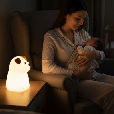 Veilleuse bébé nuits sereines chiot en silicone lumière tamisée