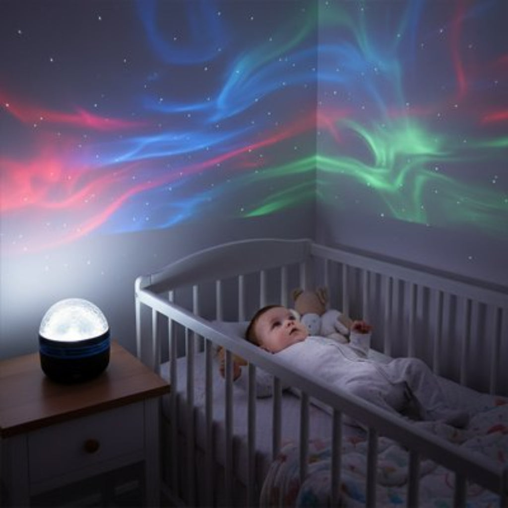 Veilleuse projection berceau étoilé des couleurs qui attire votre bébé